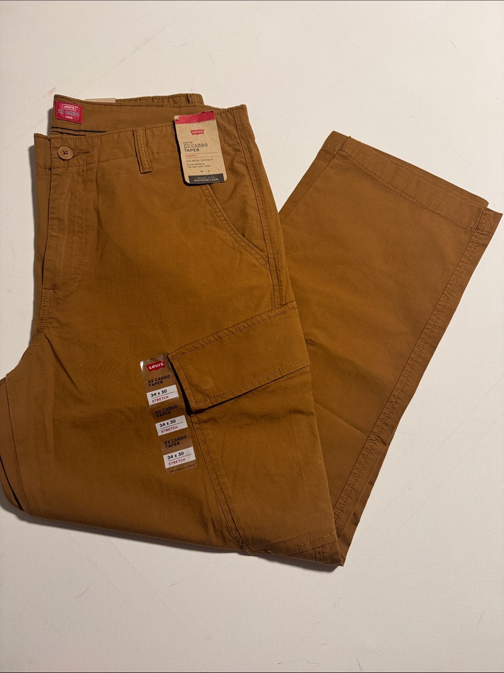 Levis Cargo Pants Mens 34 30 Brown Taper